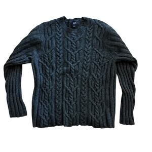 Vintage Gap Charcoal Cable Knit Sweater Chunky Crewneck 2002 Holiday
